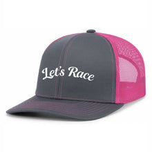 Load image into Gallery viewer, PACIFIC HEADWEAR TRUCKER SNAPBACK HAT - #104C - LET'S RACE - EMB FULL FRONT