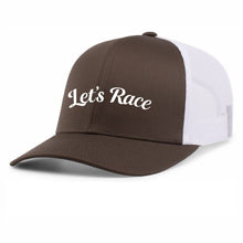 Load image into Gallery viewer, PACIFIC HEADWEAR TRUCKER SNAPBACK HAT - #104C - LET'S RACE - EMB FULL FRONT