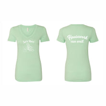 Load image into Gallery viewer, WOMEN'S V-NECK TSHIRT - 1540 - LET'S RACE - HP "HOUSEWORK CAN WAIT"
