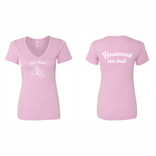 Load image into Gallery viewer, WOMEN'S V-NECK TSHIRT - 1540 - LET'S RACE - HP "HOUSEWORK CAN WAIT"